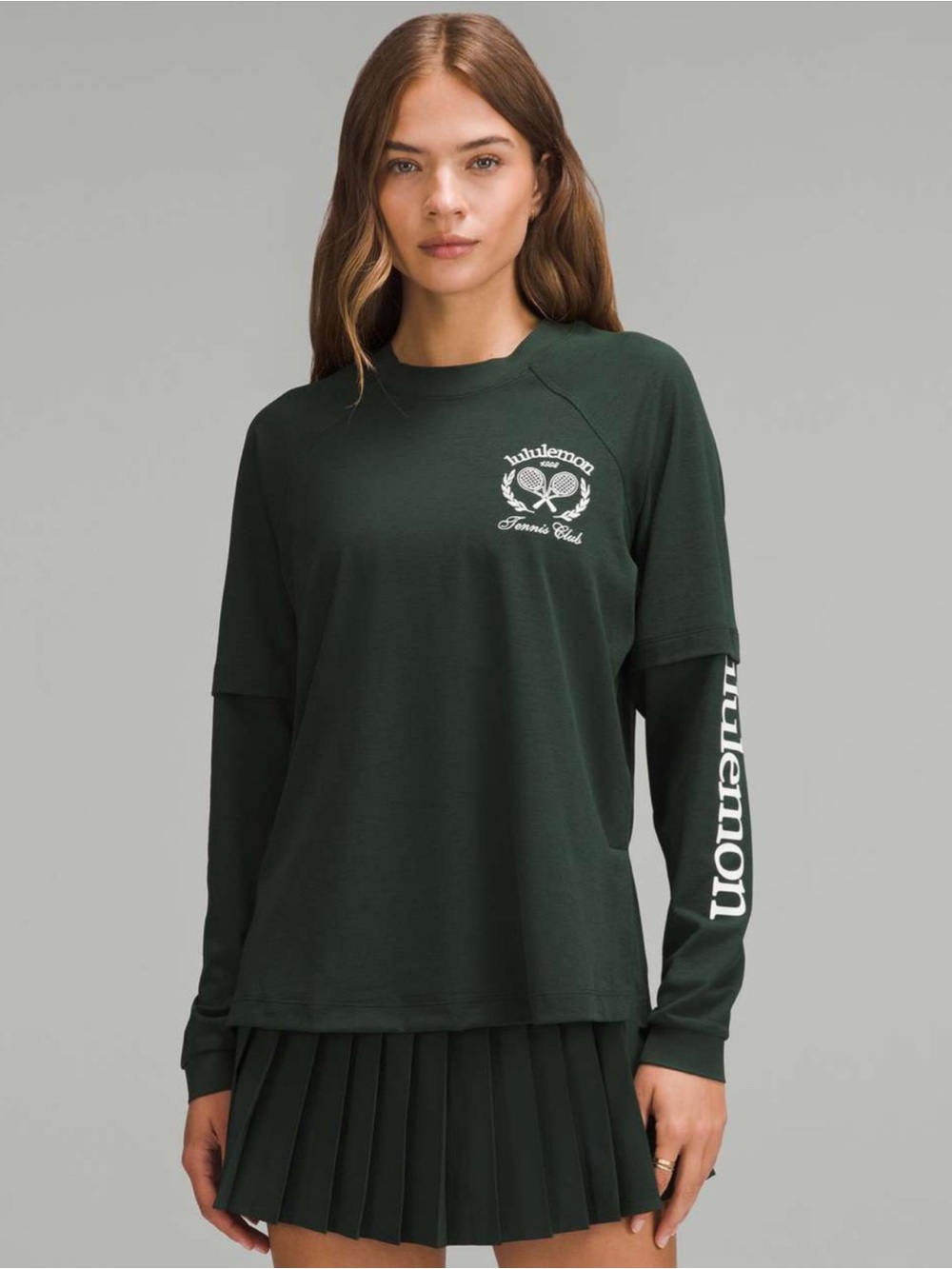 Lululemon Layered Long-Sleeve T-Shirt Tennis Club Sz 10 Legacy Green / White